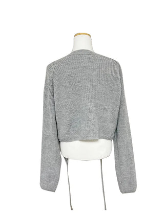 Color-block Raglan Knit Tie Cropped Loose Sweatshirt