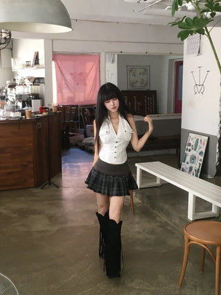 Western Shirt Halter Neck Sleeveless Collared Snap Button