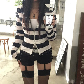 Elastic Waist Studded Check Pleated Skirt Mini Daily