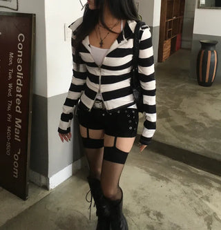 Elastic Waist Studded Check Pleated Skirt Mini Daily