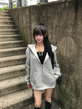 Two-way Bold Striped Zip-up Hoodie Transitional Season Cardigan