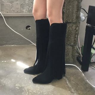 Stiletto Lace-up Long Boots Pointed Toe Dance Punk