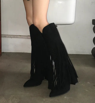 Stiletto Lace-up Long Boots Pointed Toe Dance Punk