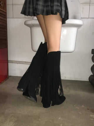 Stiletto Lace-up Long Boots Pointed Toe Dance Punk