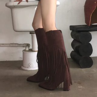 Stiletto Lace-up Long Boots Pointed Toe Dance Punk