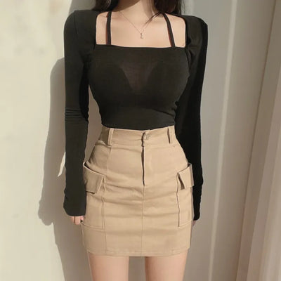 Cargo Pocket Mini Stretch Spandex Skirt