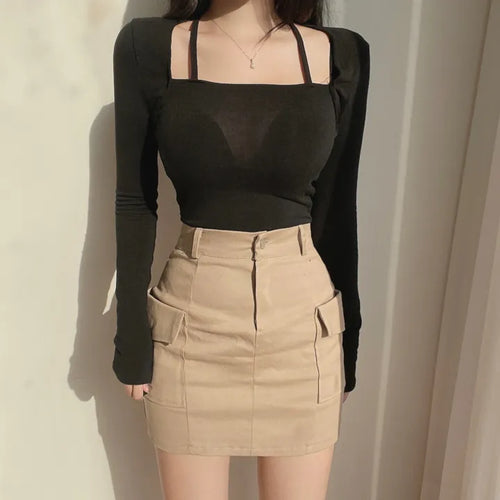 Cargo Pocket Mini Stretch Spandex Skirt