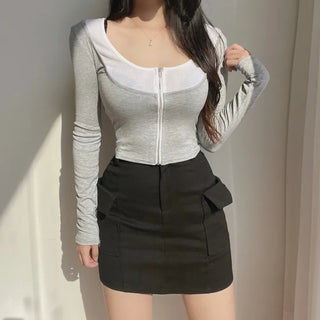 Cargo Pocket Mini Stretch Spandex Skirt