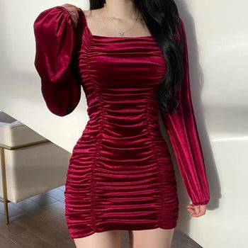 Velvet Puff Shirred Party Mini Dress