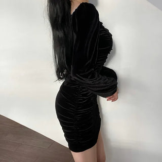 Velvet Puff Shirred Party Mini Dress