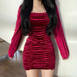 Velvet Puff Shirred Party Mini Dress