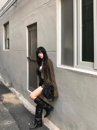 Leuci Cable Knit Cardigan Belt Sailor Collar Double