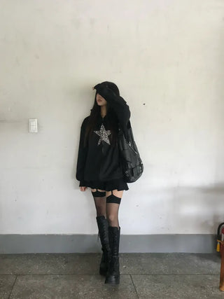 Fur Hooded Padded Jacket Elastic Waist Oversized Loose