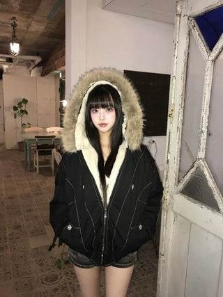 Hairy Winter Two-Tone Fur Jacket Coat Year-End Look