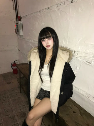 Hairy Winter Two-Tone Fur Jacket Coat Year-End Look