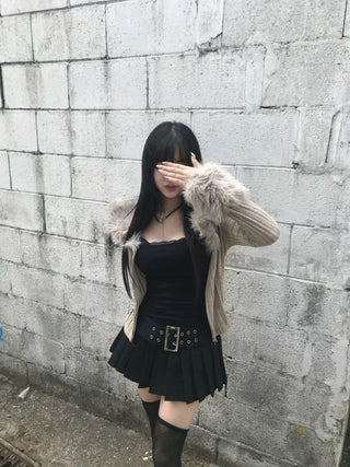 Stitch Fur Oversized Padded Hoodie Jacket Outerwear Year-end