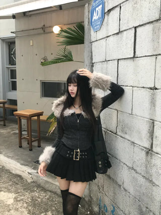Stitch Fur Oversized Padded Hoodie Jacket Outerwear Year-end