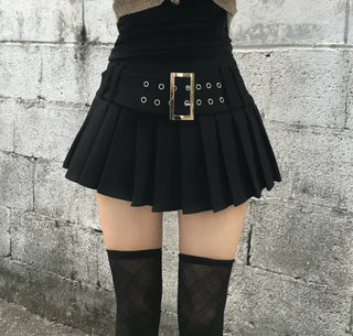 Eyelet Belted Pleated Skirt Mini Shorts Daily Date