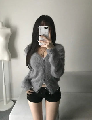 V-neck Shirred Lightly Fleece-lined Long Sleeve Tee Arm