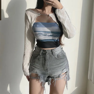 Marine Photo Print Top Tank Tube Sleeveless Y2K