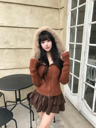 Liv Rouge Angora Off-shoulder Knit Pine Needle Year-end
