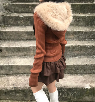 Liv Rouge Angora Off-shoulder Knit Pine Needle Year-end