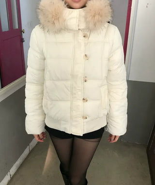 Memory White Fur Hooded Zip-Up Outerwear Winter Year-End