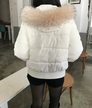 Memory White Fur Hooded Zip-Up Outerwear Winter Year-End