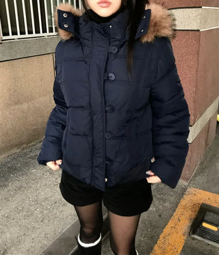 Memory White Fur Hooded Zip-Up Outerwear Winter Year-End