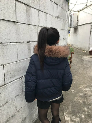Memory White Fur Hooded Zip-Up Outerwear Winter Year-End