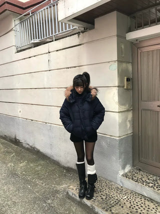 Memory White Fur Hooded Zip-Up Outerwear Winter Year-End