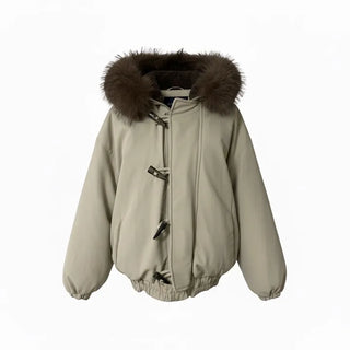 Romance Button Fur Hooded Padded Jacket Wellon Winter