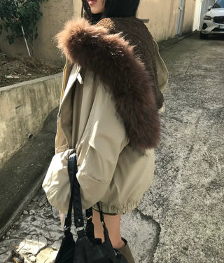 Romance Button Fur Hooded Padded Jacket Wellon Winter