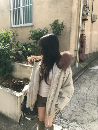 Romance Button Fur Hooded Padded Jacket Wellon Winter