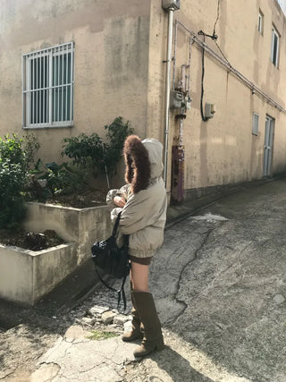 Romance Button Fur Hooded Padded Jacket Wellon Winter