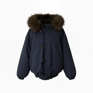 Romance Button Fur Hooded Padded Jacket Wellon Winter