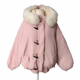 Romance Button Fur Hooded Padded Jacket Wellon Winter