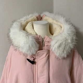 Romance Button Fur Hooded Padded Jacket Wellon Winter