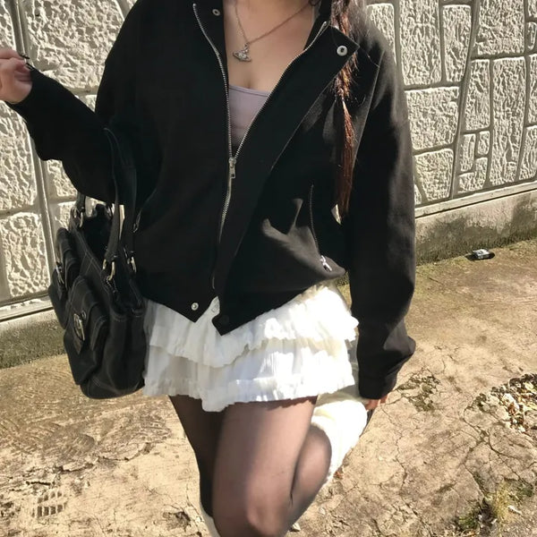 Huggle Collar Double-Button Jacket Half Coat Short Wool