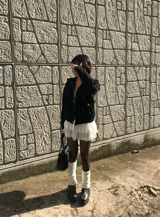 Huggle Collar Double-Button Jacket Half Coat Short Wool