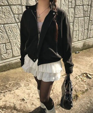 Huggle Collar Double-Button Jacket Half Coat Short Wool