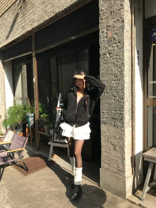 Huggle Collar Double-Button Jacket Half Coat Short Wool