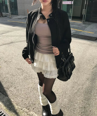 Huggle Collar Double-Button Jacket Half Coat Short Wool