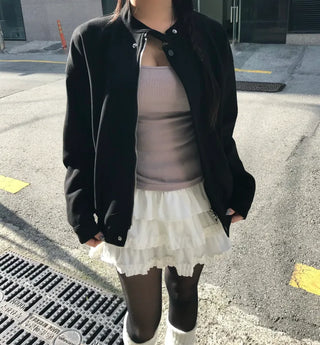 Huggle Collar Double-Button Jacket Half Coat Short Wool