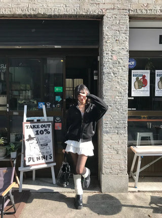 Huggle Collar Double-Button Jacket Half Coat Short Wool