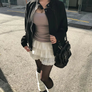 Huggle Collar Double-Button Jacket Half Coat Short Wool