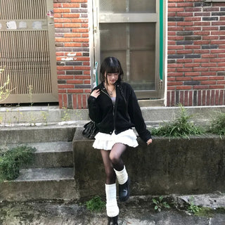 Huggle Collar Double-Button Jacket Half Coat Short Wool