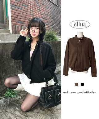 Huggle Collar Double-Button Jacket Half Coat Short Wool