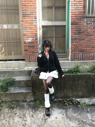 Huggle Collar Double-Button Jacket Half Coat Short Wool