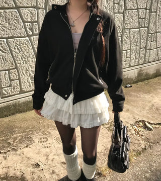 Huggle Collar Double-Button Jacket Half Coat Short Wool